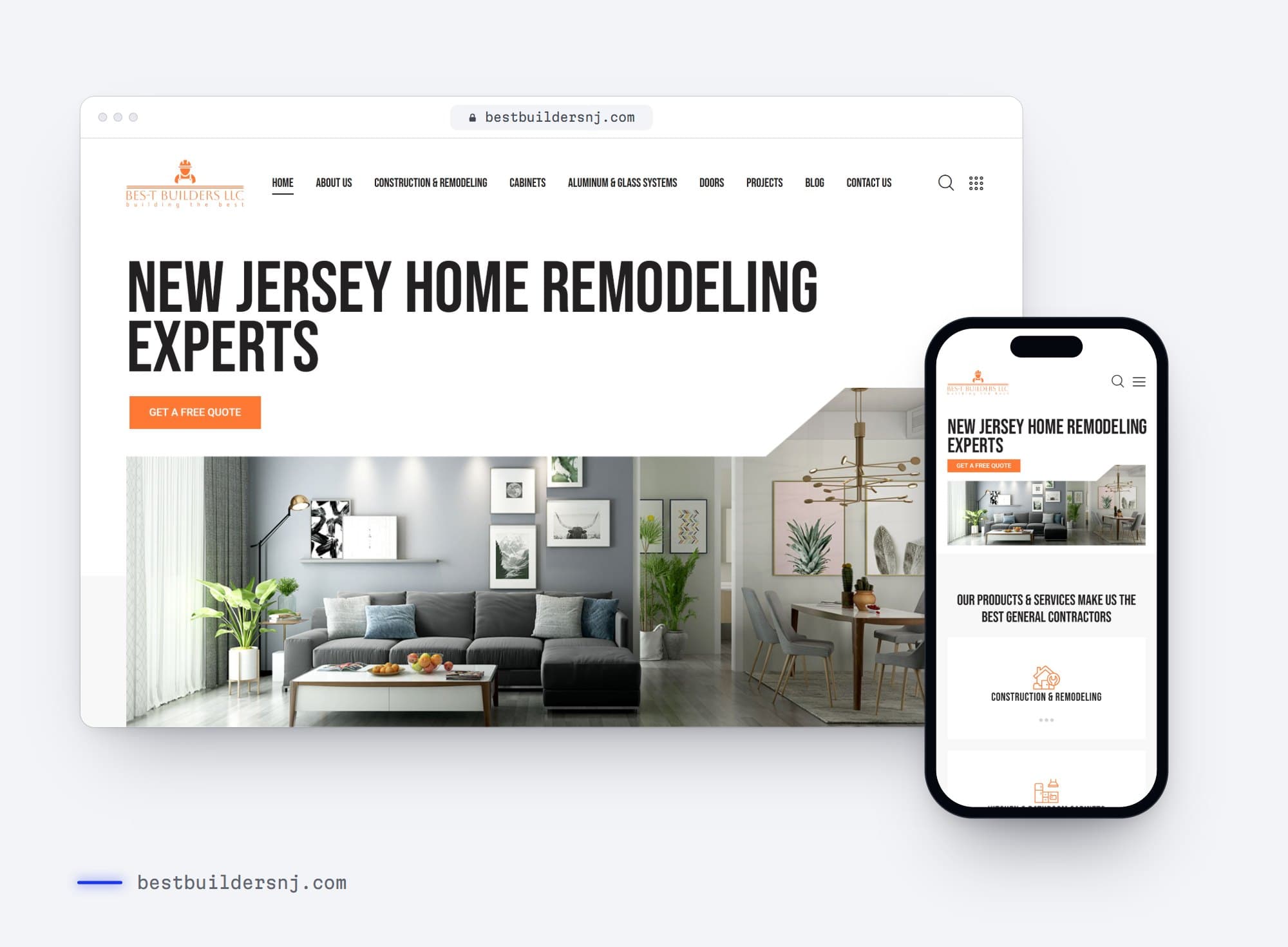 bestbuildersnj.com on a desktop browser and a phone: New Jersey home remodeling experts